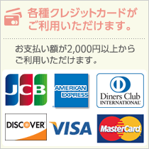 各種クレジットカードがご利用いただけます。お支払い額が2,000円以上からご利用いただけます。